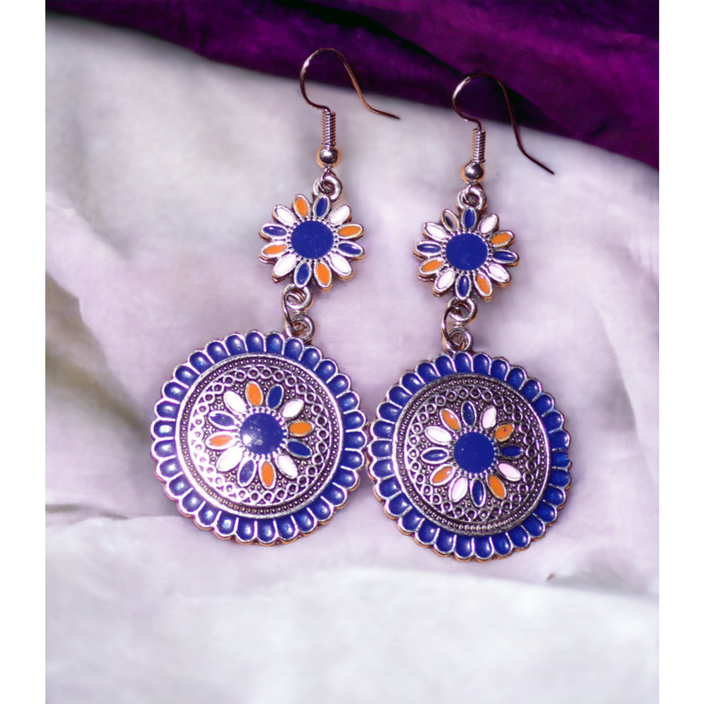 Enamel Flower Earrings Pink Blue Bohemian Look NWOT - Picture 1 of 2